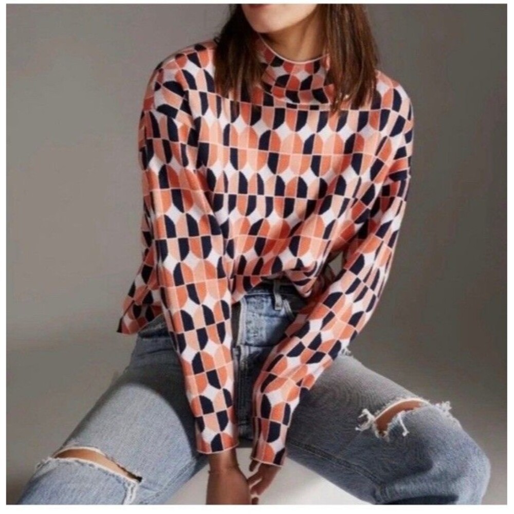 Maeve by Anthropologie Cary’s Geometric Mock Neck Knit Sweater Sz XS